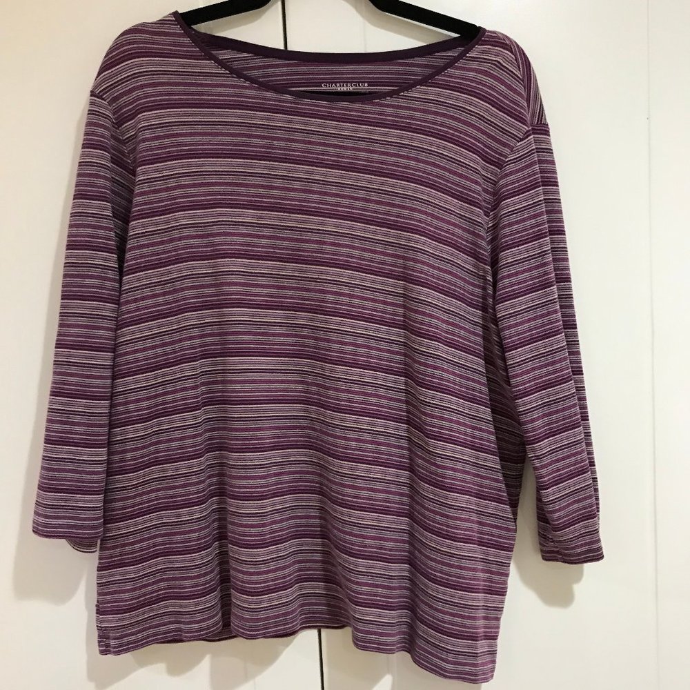 Charter Club Women's Striped Long Sleeve Shirt